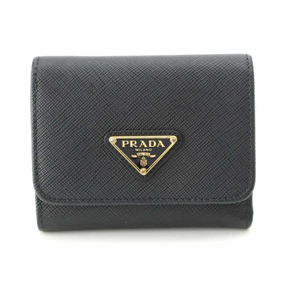 Prada Saffiano Triangle Wallet Tri fold Black